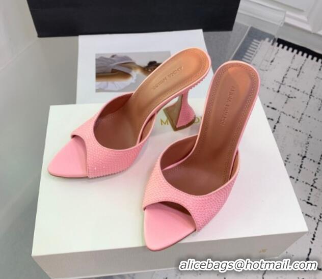 Best Price Amina Muaddi Caroline Heeled Slides Sandal 9.5cm in Satin and Strass Light Pink 0219056