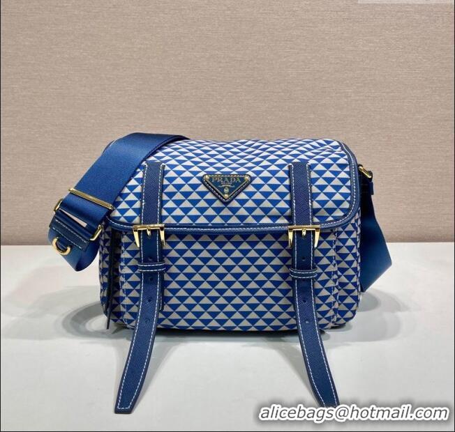 Reasonable Price Prada Symbole Printed Nylon Messenger Bag 1BD383 Blue 2025