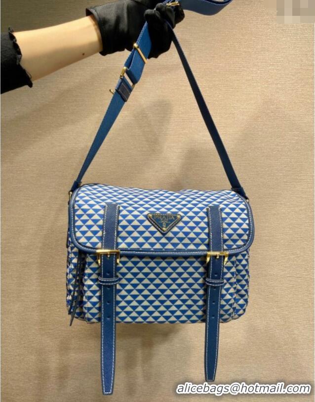 Reasonable Price Prada Symbole Printed Nylon Messenger Bag 1BD383 Blue 2025