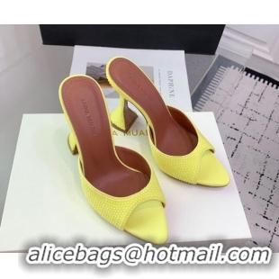 Most Popular Amina Muaddi Caroline Heeled Slides Sandal 9.5cm in Satin and Strass Yellow  0219058