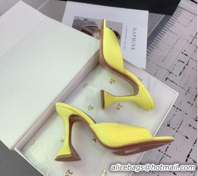 Most Popular Amina Muaddi Caroline Heeled Slides Sandal 9.5cm in Satin and Strass Yellow  0219058