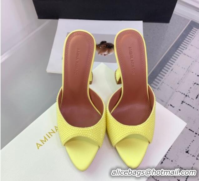 Most Popular Amina Muaddi Caroline Heeled Slides Sandal 9.5cm in Satin and Strass Yellow  0219058