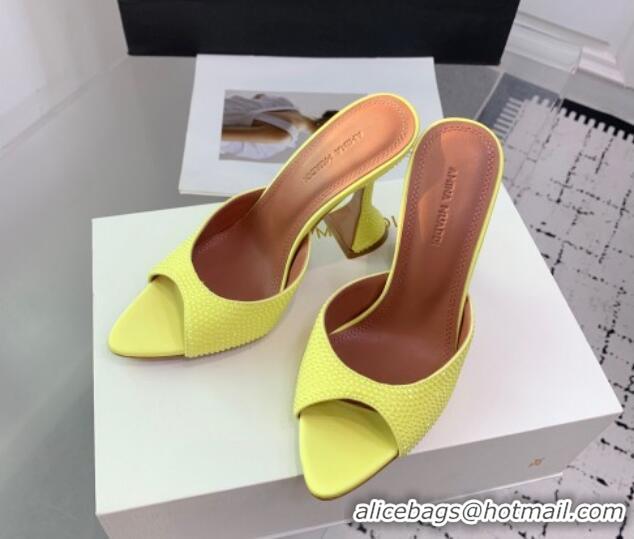 Most Popular Amina Muaddi Caroline Heeled Slides Sandal 9.5cm in Satin and Strass Yellow  0219058