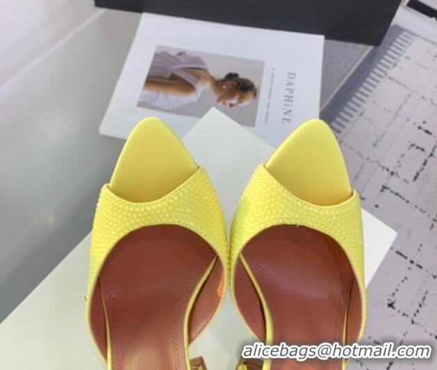 Most Popular Amina Muaddi Caroline Heeled Slides Sandal 9.5cm in Satin and Strass Yellow  0219058