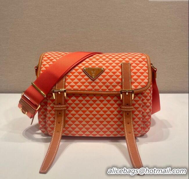 Luxury Discount Prada Symbole Printed Nylon Messenger Bag 1BD383 Orange 2025