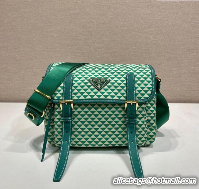 Shop Inexpensive Prada Symbole Printed Nylon Messenger Bag 1BD383 Green 2025