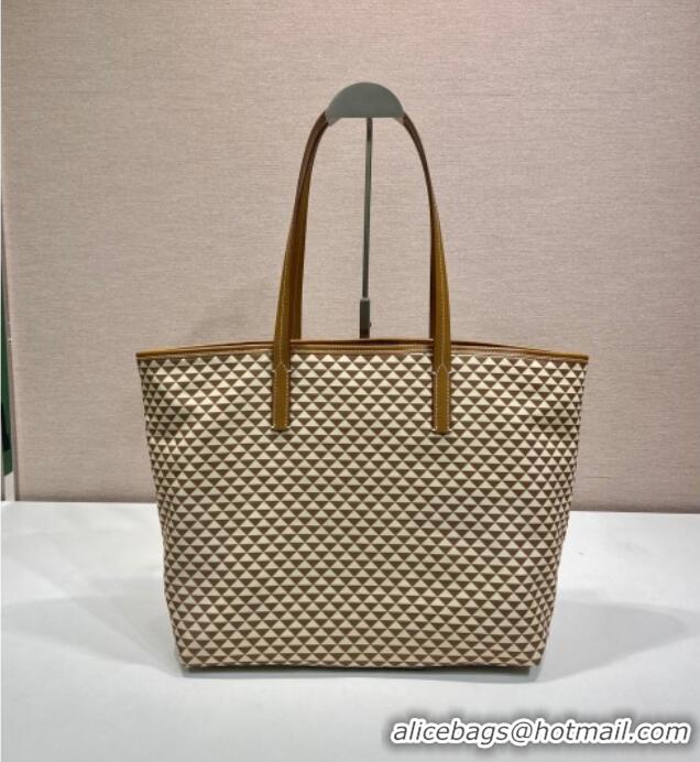 Big Discount Prada Tassuto Triangulum Printed Nylon Tote Bag 1BD552 Beige 2025