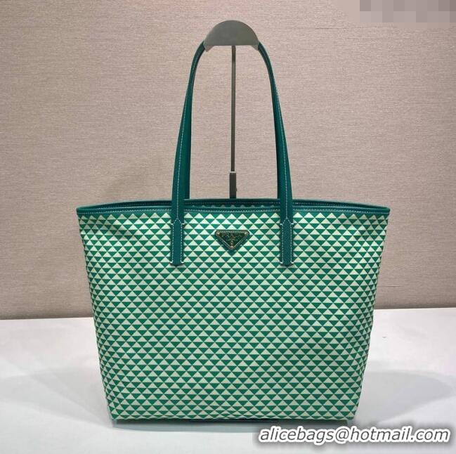 Good Product Prada Tassuto Triangulum Printed Nylon Tote Bag 1BD552 Green 2025