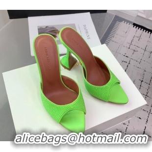 Unique Style Amina Muaddi Caroline Heeled Slides Sandal 9.5cm in Satin and Strass Light Green 0219060