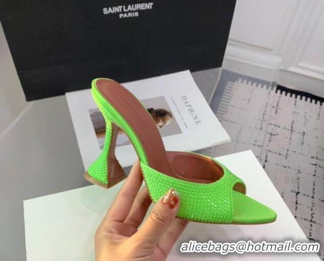 Unique Style Amina Muaddi Caroline Heeled Slides Sandal 9.5cm in Satin and Strass Light Green 0219060