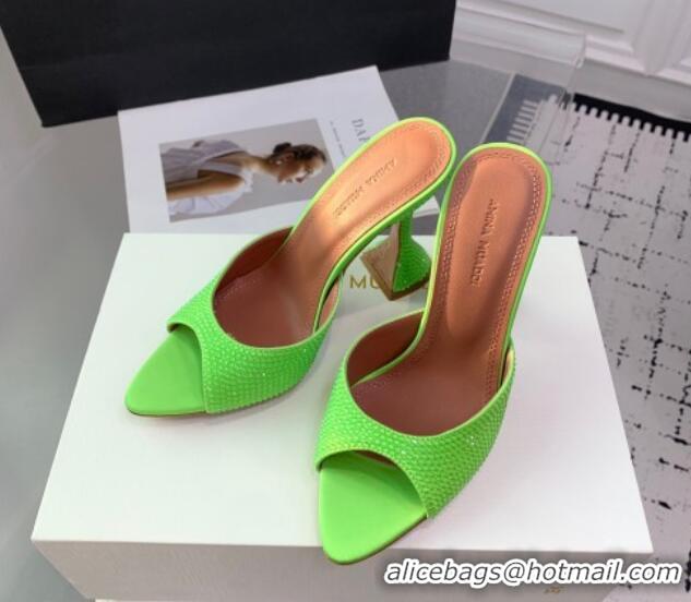 Unique Style Amina Muaddi Caroline Heeled Slides Sandal 9.5cm in Satin and Strass Light Green 0219060