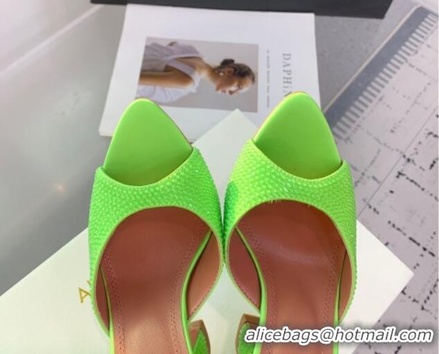 Unique Style Amina Muaddi Caroline Heeled Slides Sandal 9.5cm in Satin and Strass Light Green 0219060