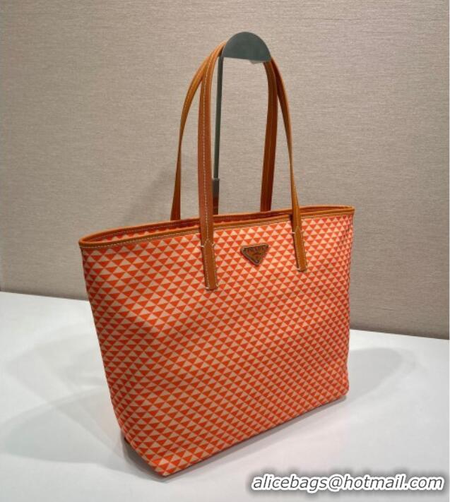 New Design Prada Tassuto Triangulum Printed Nylon Tote Bag 1BD552 Orange 2025