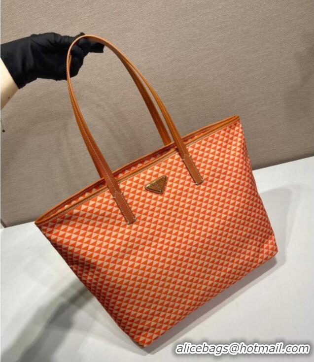 New Design Prada Tassuto Triangulum Printed Nylon Tote Bag 1BD552 Orange 2025