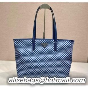 Big Discount Prada Tassuto Triangulum Printed Nylon Tote Bag 1BD552 Blue 2025