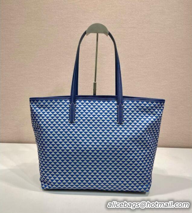 Big Discount Prada Tassuto Triangulum Printed Nylon Tote Bag 1BD552 Blue 2025