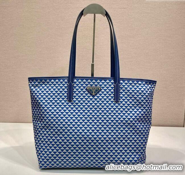 Big Discount Prada Tassuto Triangulum Printed Nylon Tote Bag 1BD552 Blue 2025