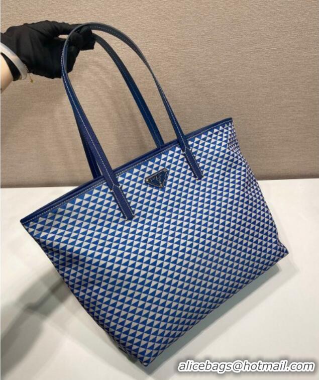 Big Discount Prada Tassuto Triangulum Printed Nylon Tote Bag 1BD552 Blue 2025