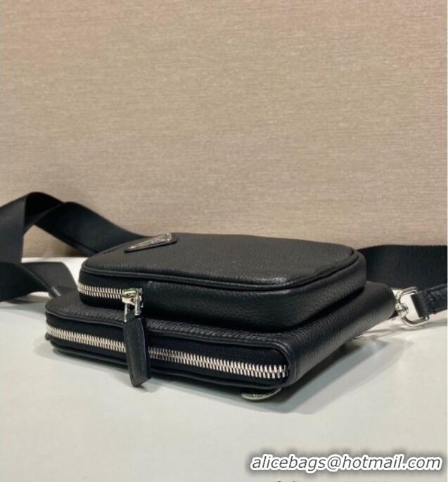 Good Quality Prada Mens Leather smartphone case Mini Bag 2ZH195 Black 2025