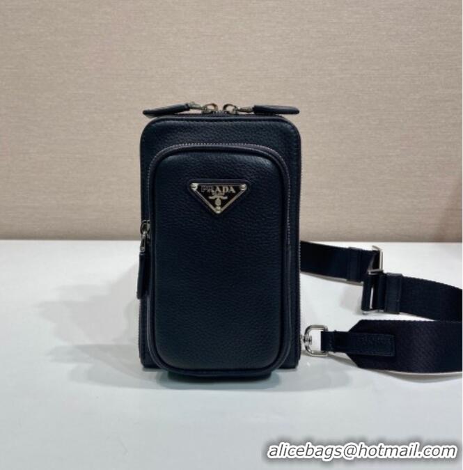 Good Quality Prada Mens Leather smartphone case Mini Bag 2ZH195 Black 2025