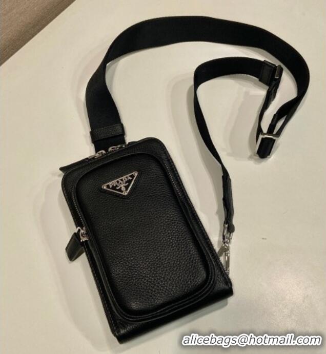 Good Quality Prada Mens Leather smartphone case Mini Bag 2ZH195 Black 2025