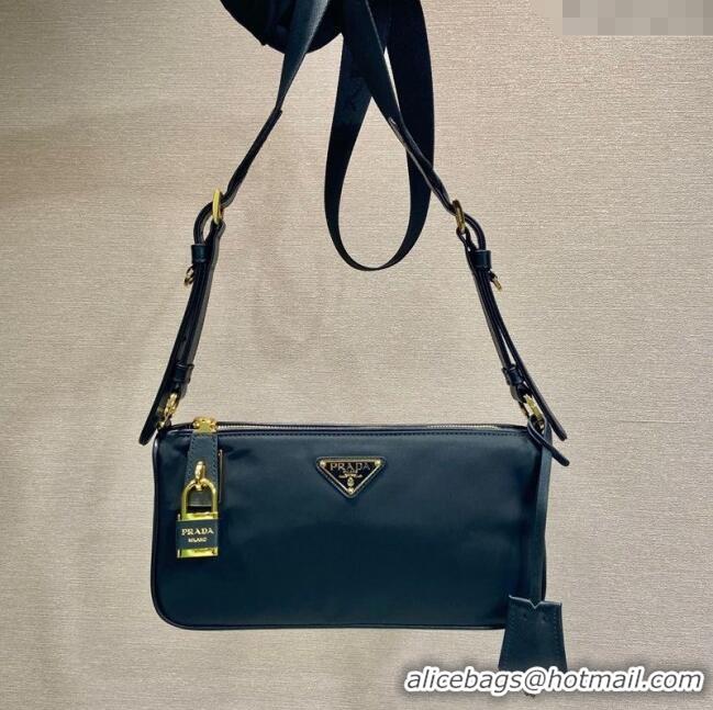 Famous Brand Prada Small Re-Nylon and leather shoulder bag 1BC234 Black 2025