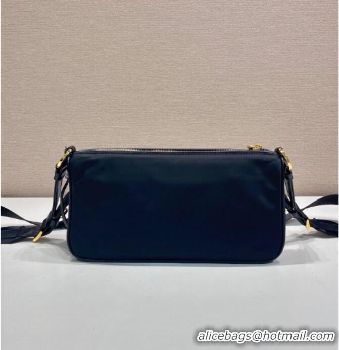 Famous Brand Prada Small Re-Nylon and leather shoulder bag 1BC234 Black 2025