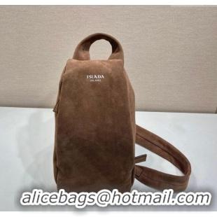 Buy Cheapest Prada Mens Suede backpack bag 2VZ114 Coffee Brown 2025