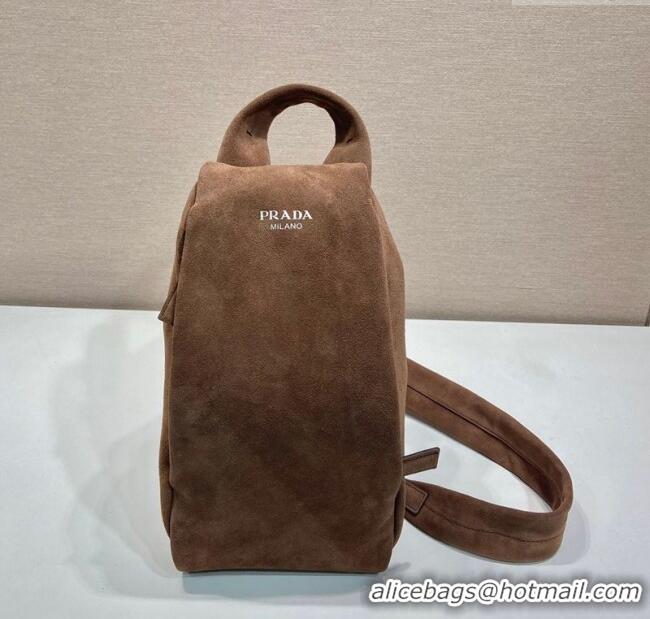 Buy Cheapest Prada Mens Suede backpack bag 2VZ114 Coffee Brown 2025