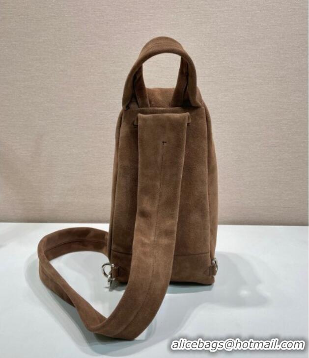 Buy Cheapest Prada Mens Suede backpack bag 2VZ114 Coffee Brown 2025