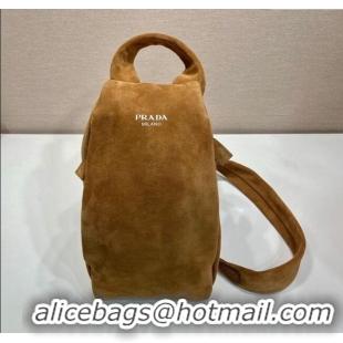 Top Grade Prada Mens Suede backpack bag 2VZ114 Light Brown 2025