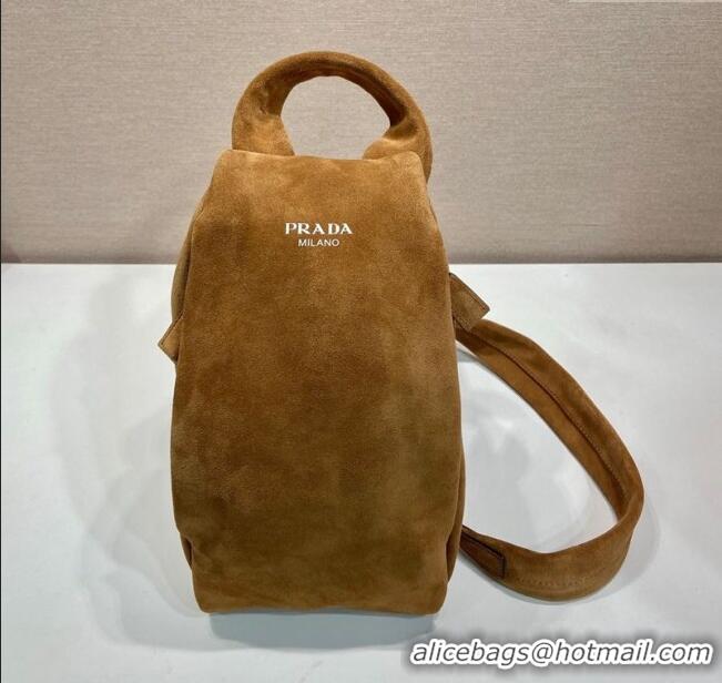 Top Grade Prada Mens Suede backpack bag 2VZ114 Light Brown 2025