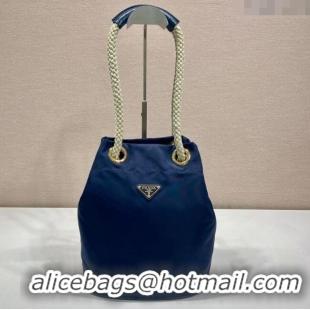 Well Crafted Prada Re-Nylon and Leather Bucket Bag 1BE082 Blue 2025