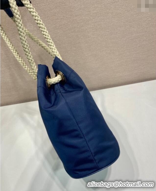 Well Crafted Prada Re-Nylon and Leather Bucket Bag 1BE082 Blue 2025