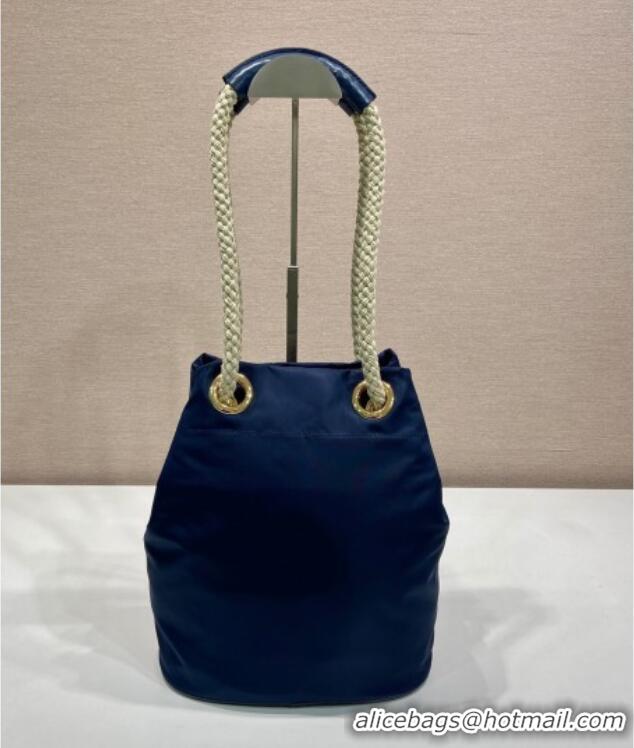 Well Crafted Prada Re-Nylon and Leather Bucket Bag 1BE082 Blue 2025