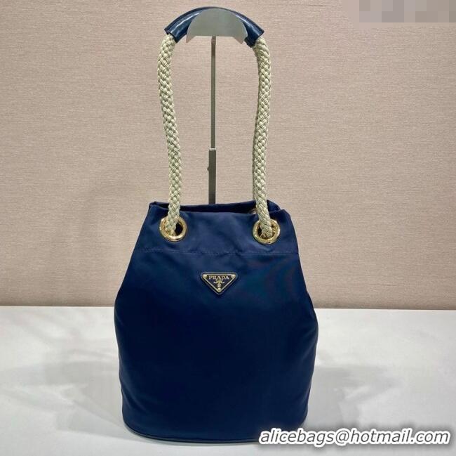 Well Crafted Prada Re-Nylon and Leather Bucket Bag 1BE082 Blue 2025