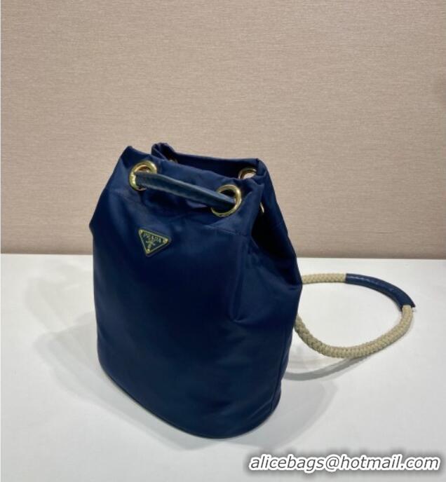 Well Crafted Prada Re-Nylon and Leather Bucket Bag 1BE082 Blue 2025