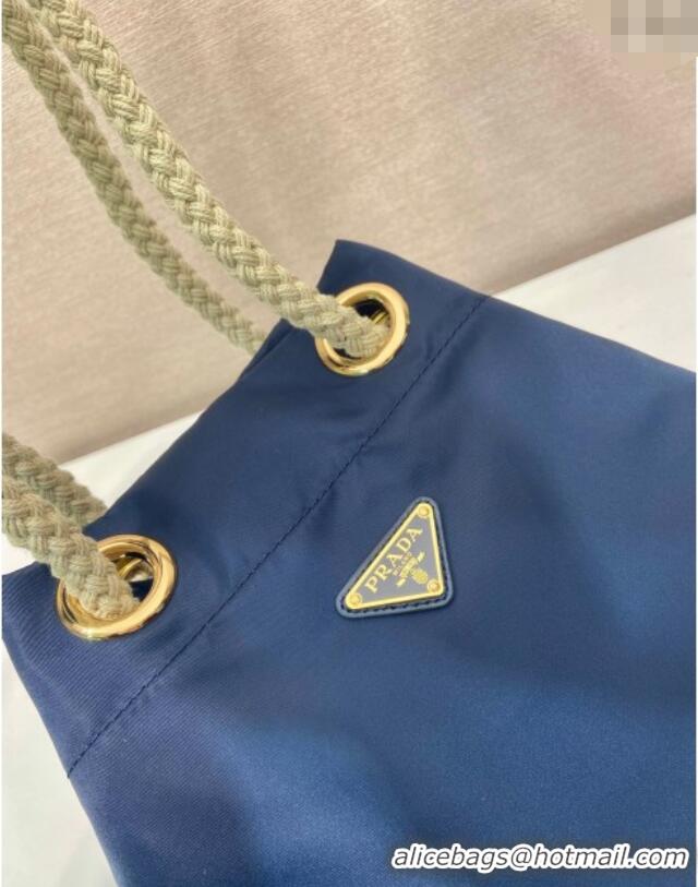 Well Crafted Prada Re-Nylon and Leather Bucket Bag 1BE082 Blue 2025