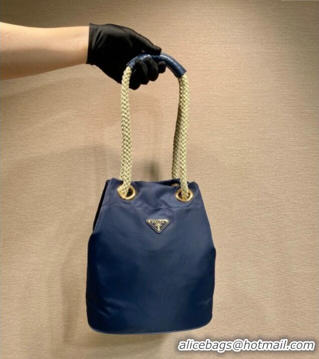 Well Crafted Prada Re-Nylon and Leather Bucket Bag 1BE082 Blue 2025