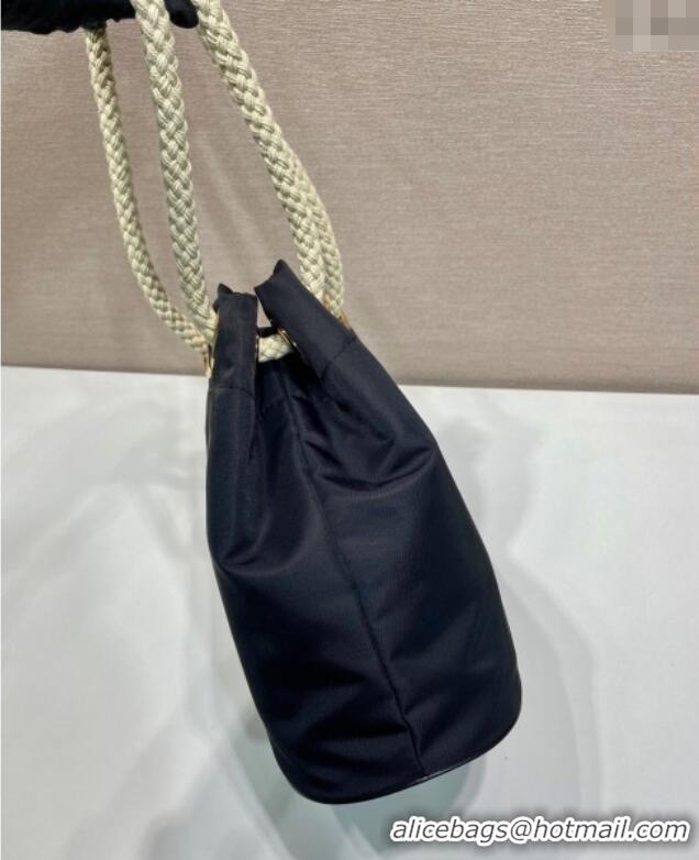 Luxury Cheap Prada Re-Nylon and Leather Bucket Bag 1BE082 Black 2025