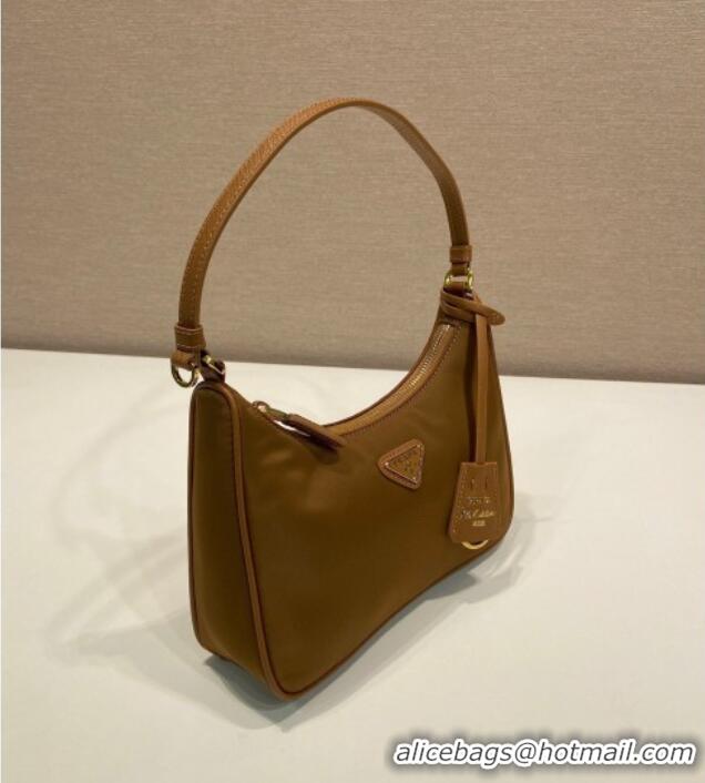 Top Grade Prada Re-Edition 2005 Re-Nylon mini hobo bag 1NE204 Brandy Brown 2025