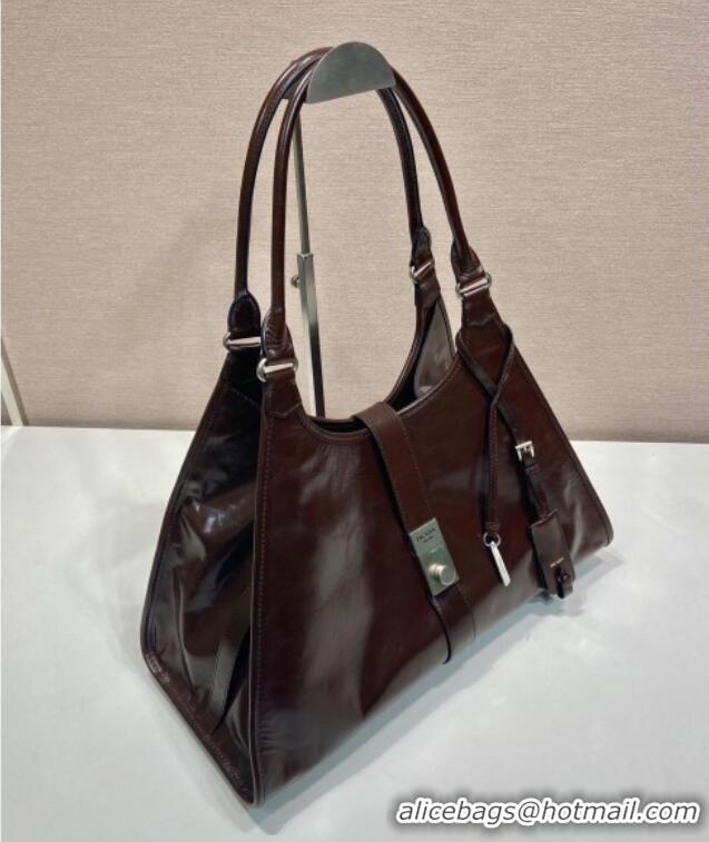 Pretty Style Prada Large leather tote bag 1BG570 Dark Brown 2025