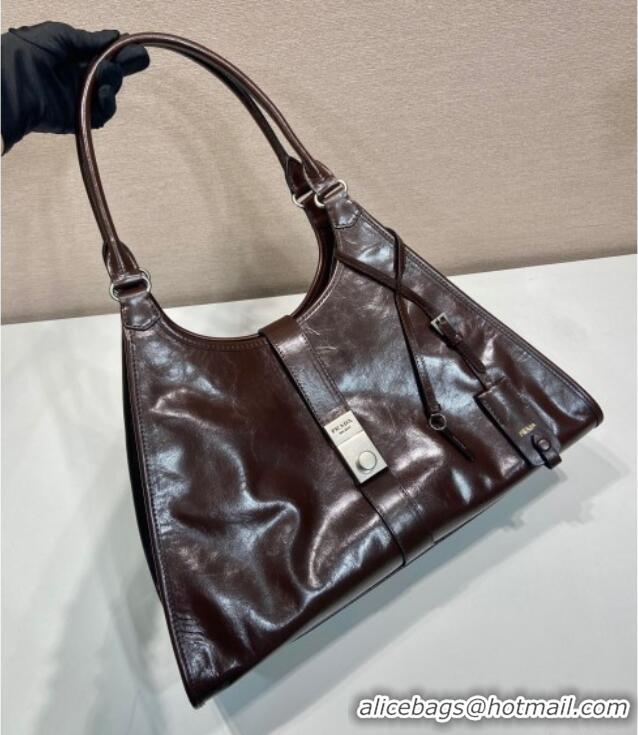 Pretty Style Prada Large leather tote bag 1BG570 Dark Brown 2025