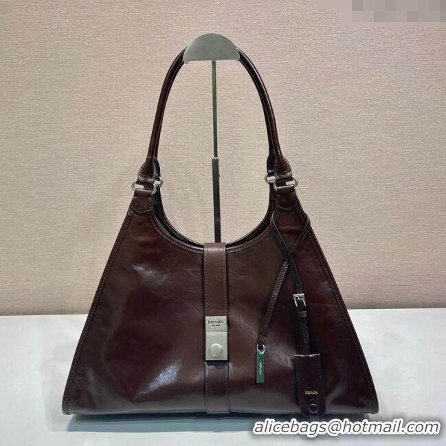 Pretty Style Prada Large leather tote bag 1BG570 Dark Brown 2025