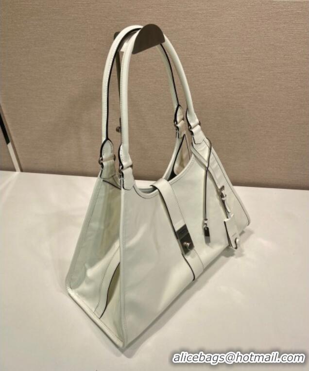 Luxury Cheap Prada Large leather tote bag 1BG570 White 2025