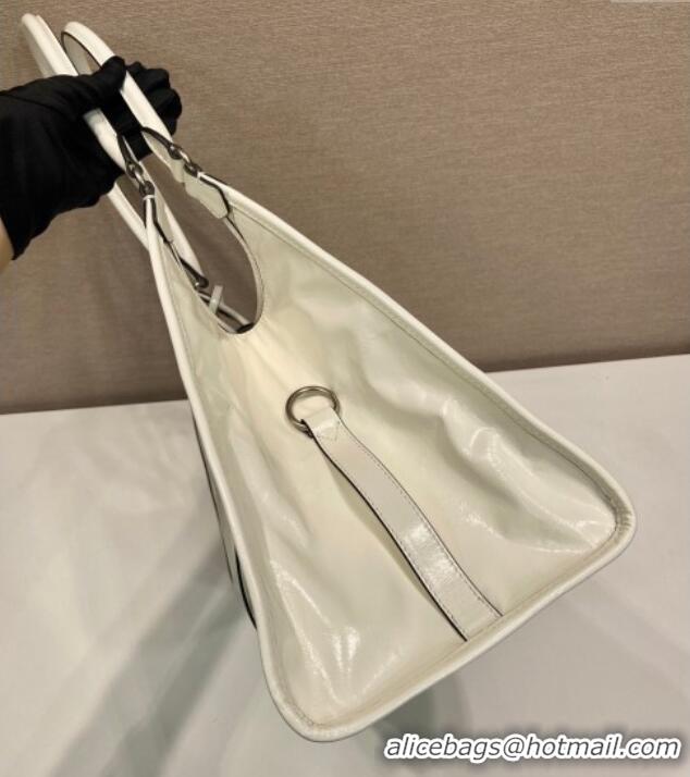 Luxury Cheap Prada Large leather tote bag 1BG570 White 2025