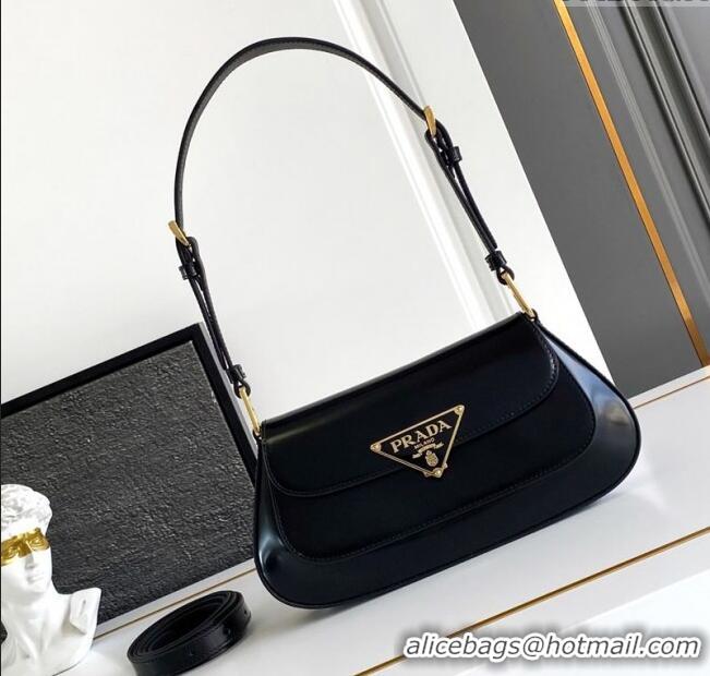 Famous Brand Prada Brushed leather shoulder bag 1BD345 Black 2025