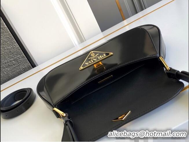 Famous Brand Prada Brushed leather shoulder bag 1BD345 Black 2025