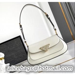 Luxury Discount Prada Brushed leather shoulder bag 1BD345 White 2025