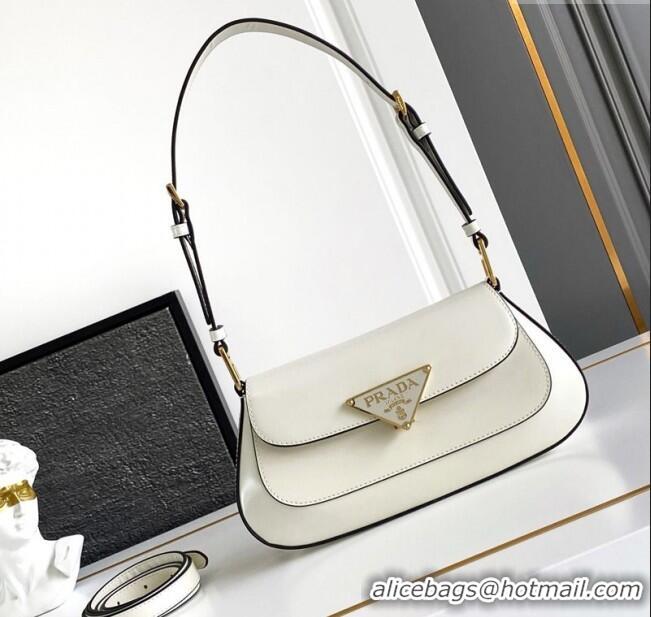 Luxury Discount Prada Brushed leather shoulder bag 1BD345 White 2025